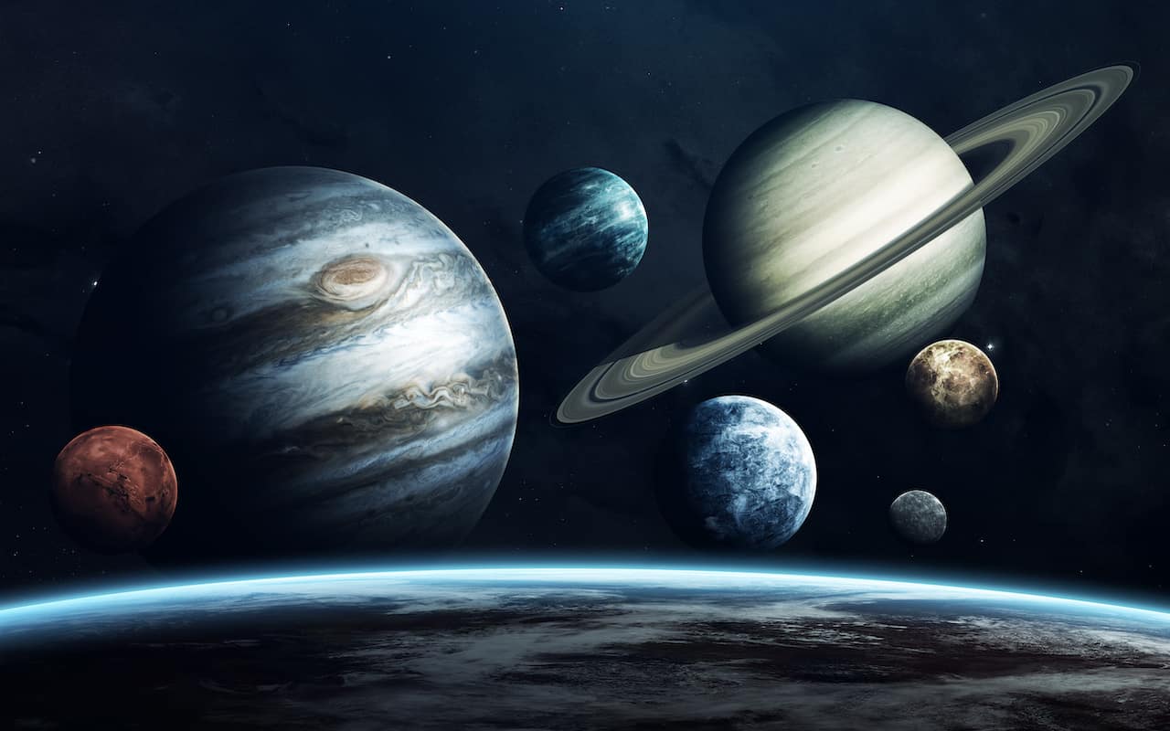 Planets of Solar system. Earth, Mars, Jupiter and others. Elements of this image furnished by NASA